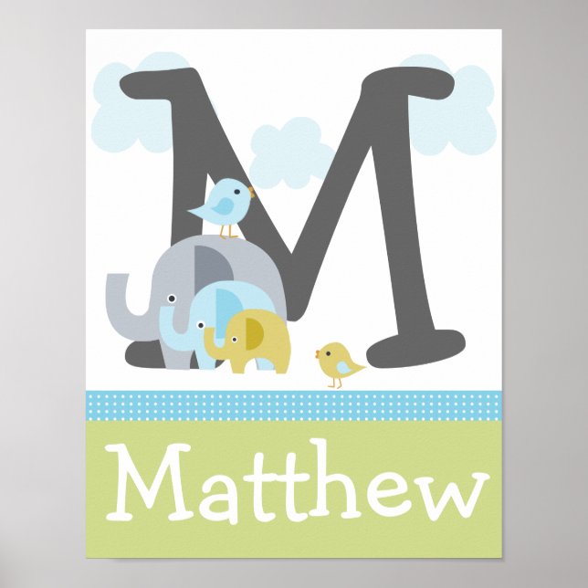 Personalisierte Elefant Liebe Initial/Name Poster  (Vorne)