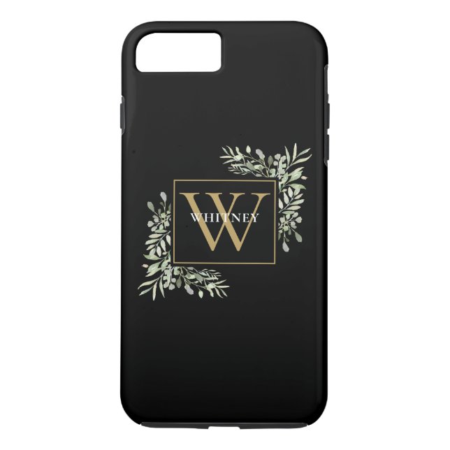 Personalisierte Elegant Black Gold Monogram Greene Case-Mate iPhone Hülle (Rückseite)
