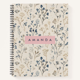 Personalisierte Elegant Blue & Beige Wildblume Notizbuch
