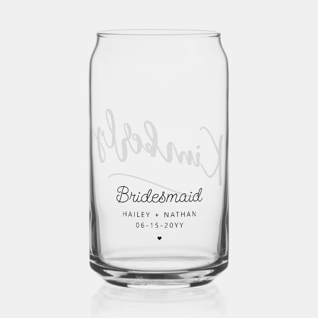 Personalisierte Elegant Bridesmaid Script Typograf Dosenglas (Rückseite)