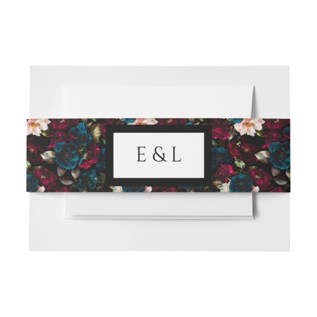 Personalisierte Elegant Dark Floral Wedding Einlad Einladungsbanderole (Vorderseite Beispiel)