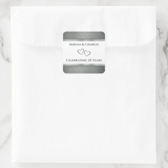 Personalisierte Elegant Extravagant Silver 25 Jahr Quadratischer Aufkleber (Tasche)