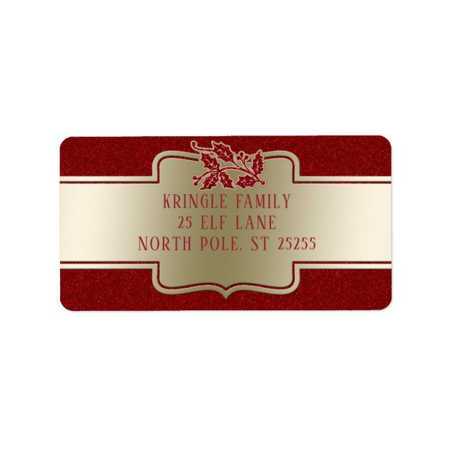 Personalisierte Elegant Gold Red Christmas Holly Adressaufkleber (Vorne)