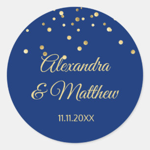 Personalisierte Elegant Navy Blue Gold Hochzeit Runder Aufkleber