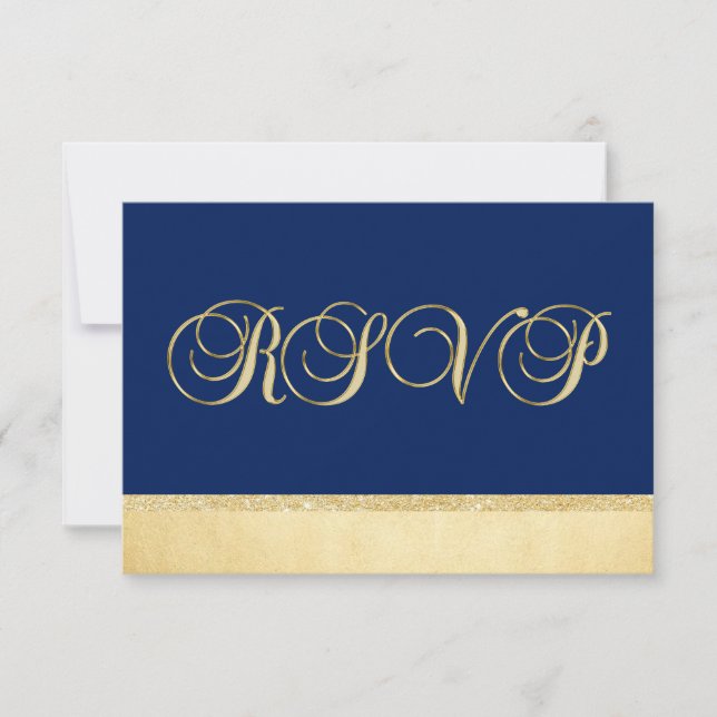 Personalisierte Elegant Navy Blue Gold UAWG Weddin RSVP Karte (Vorderseite)
