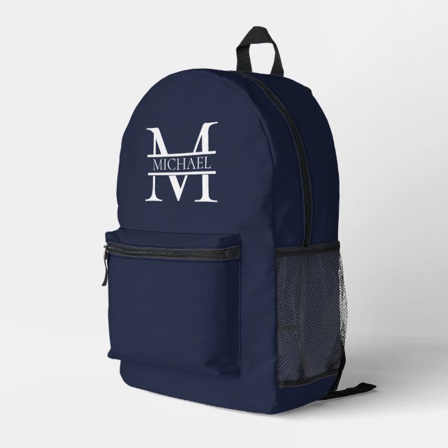 Personalisierte Elegant Navy Blue Monogram und Nam Bedruckter Rucksack (Rückseitige Ecke Rechts)