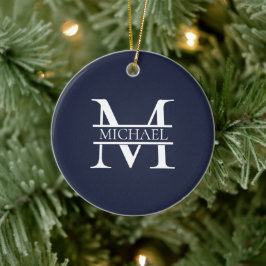 Personalisierte Elegant Navy Blue Monogram und Nam Keramik Ornament