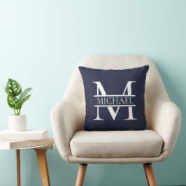 Personalisierte Elegant Navy Blue Monogram und Nam Kissen