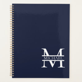 Personalisierte Elegant Navy Blue Monogram und Nam Planer