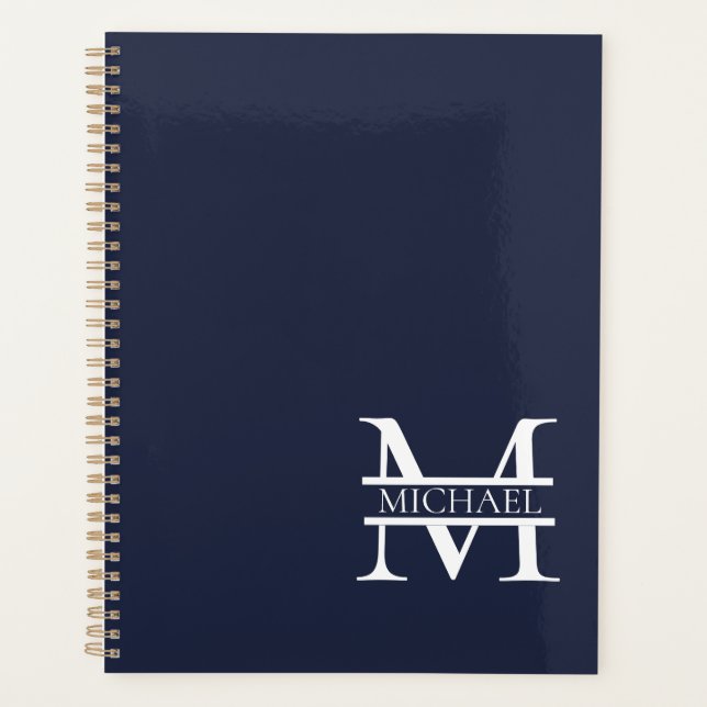 Personalisierte Elegant Navy Blue Monogram und Nam Planer (Vorderseite)