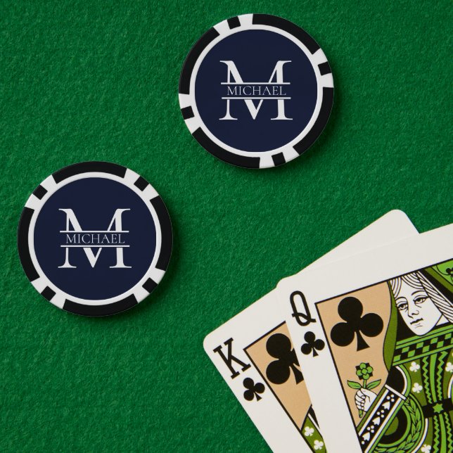 Personalisierte Elegant Navy Blue Monogram und Nam Pokerchips (Pokertisch (doppelt))