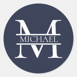 Personalisierte Elegant Navy Blue Monogram und Nam Runder Aufkleber