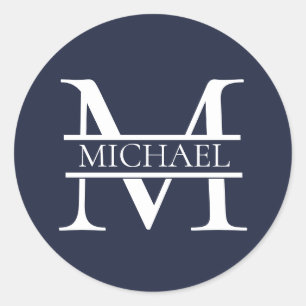Personalisierte Elegant Navy Blue Monogram und Nam Runder Aufkleber