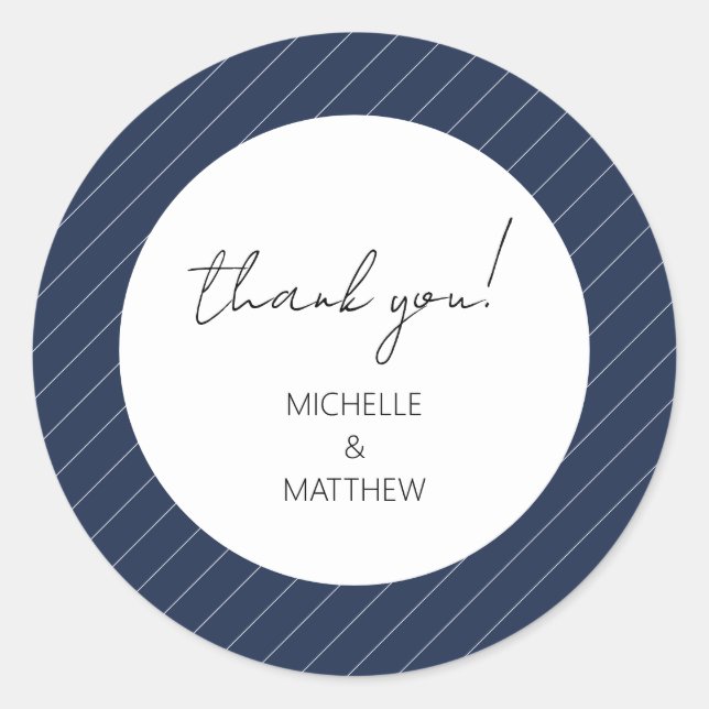 Personalisierte Elegant Navy Blue Wedding Runder Aufkleber (Vorderseite)