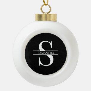 Personalisierte Elegant Schwarz/Weiß Keramik Kugel-Ornament