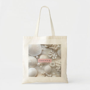 Personalisierte Elegant White Seashell and Pearl Tragetasche
