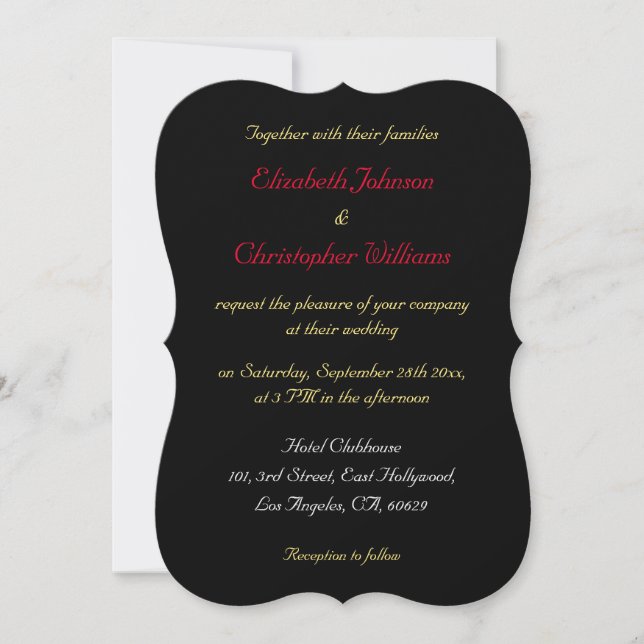 Personalisierte, elegante Black Gold Silver Weddin Einladung (Vorderseite)
