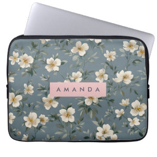Personalisierte Elegante Blaue Mandelblüte Laptopschutzhülle