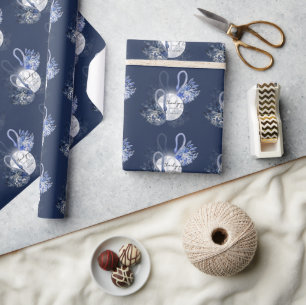 Personalisierte elegante blaue Schwäne Geschenkpapier