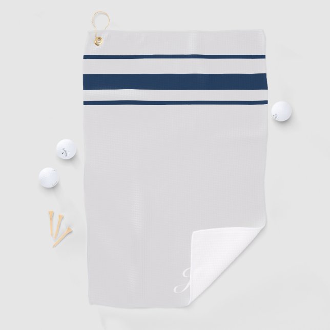 Personalisierte, elegante, blaue Streifen Golfhandtuch (Insitu)