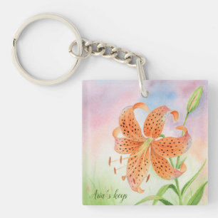 Personalisierte elegante botanische Tiger-Lilie Schlüsselanhänger