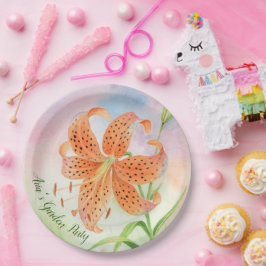 Personalisierte elegante botanische Tigerlilie Pappteller
