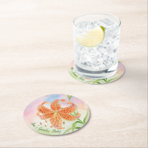 Personalisierte elegante botanische Tigerlilie Runder Pappuntersetzer