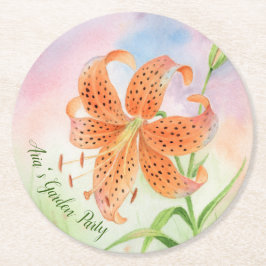 Personalisierte elegante botanische Tigerlilie Runder Pappuntersetzer