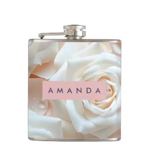 Personalisierte Elegante Creme-Rose- und Pfirsichb Flachmann