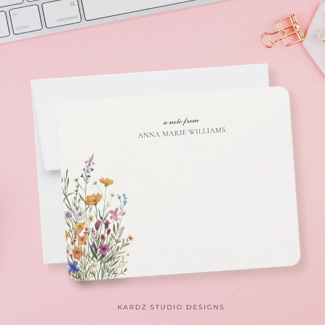 Personalisierte Elegante floral Boho Chic Note Car Mitteilungskarte (Elegant chic note cards with a neat off-white background, personalize with your name.)