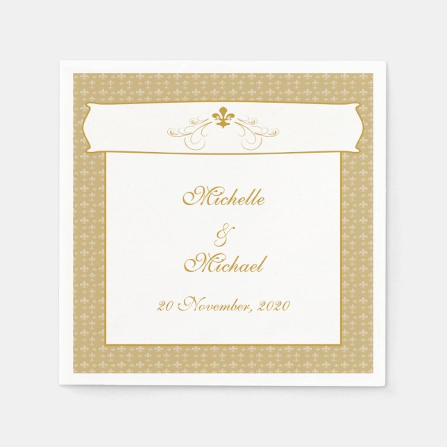 Personalisierte Elegante Gold Extravagante Lilie Serviette (Vorderseite)