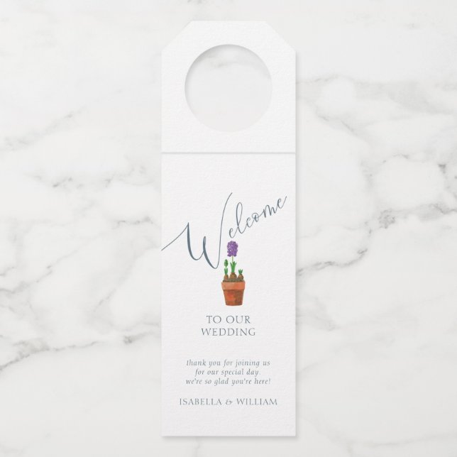 Personalisierte Elegante Hochzeit der Wasserfarben Flaschenanhänger (Vorderseite)