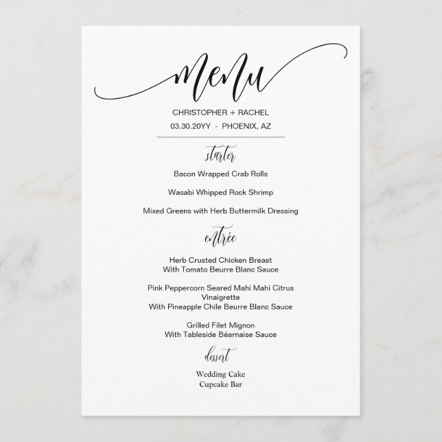 Personalisierte Elegante Hochzeit Menükarte (Vorderseite)