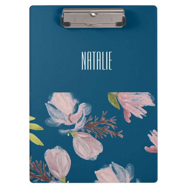 Personalisierte elegante Marineblau und Rosa Klemmbrett (Vorderseite)
