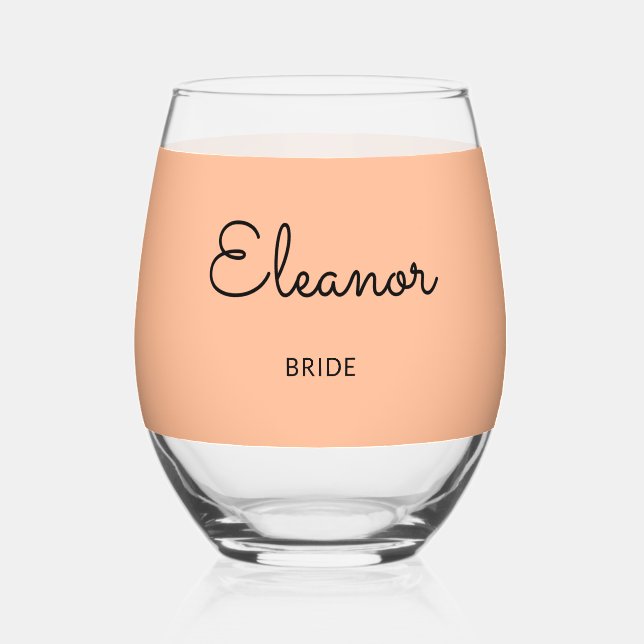 Personalisierte elegante Mit Monogramm Braut Weinglas Ohne Stiel (Vorderseite)