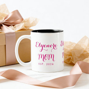 Personalisierte elegante neue Mutter Name Est rosa Zweifarbige Tasse