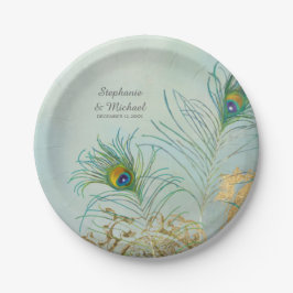 Personalisierte Elegante Pfauenfeathers Gold Weddi Pappteller