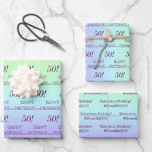 Personalisierte Elegante Regenbogenstreifen 50. Ge Geschenkpapier Set