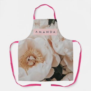 Personalisierte elegante rosa Pfingstrosen-Blumenk Schürze