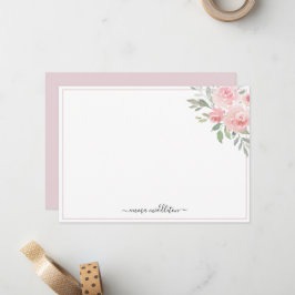 Personalisierte elegante rosa Rosen und Grünpflanz Mitteilungskarte