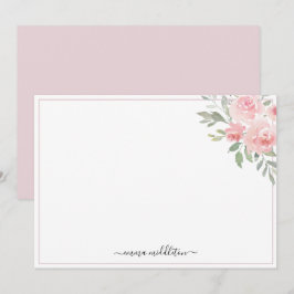Personalisierte elegante rosa Rosen und Grünpflanz Mitteilungskarte