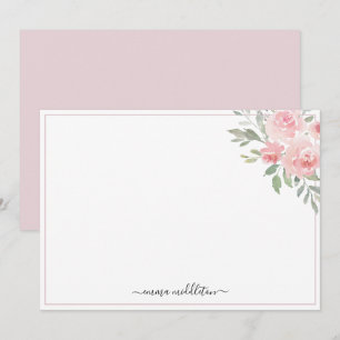 Personalisierte elegante rosa Rosen und Grünpflanz Mitteilungskarte