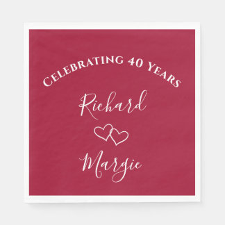 Personalisierte elegante rote 40. Hochzeitsjubiläu Serviette