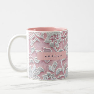 Personalisierte Elegante Sanfte Rosa Spitze Blume Zweifarbige Tasse