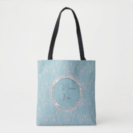 Personalisierte Elegante Silver Blume auf Blue Tasche