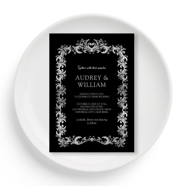 Personalisierte, elegante Silver Floral Wedding Einladung (Personalized Elegant Silver Floral Wedding Invitation)