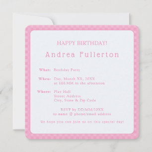 Personalisierte Elegante Simple Pink Geburtstagspa Einladung