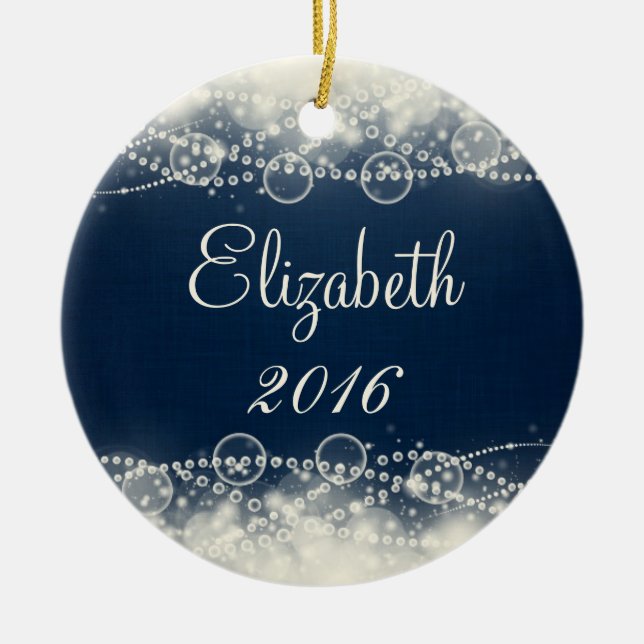Personalisierte Elegante Spitzen und Perlen Keramik Ornament (Vorne)