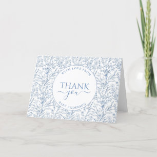 Personalisierte elegante Toile Blue Floral Baby Du Dankeskarte