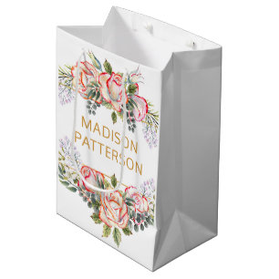 Personalisierte elegante Wasserfarbe Blumen Mädche Mittlere Geschenktüte